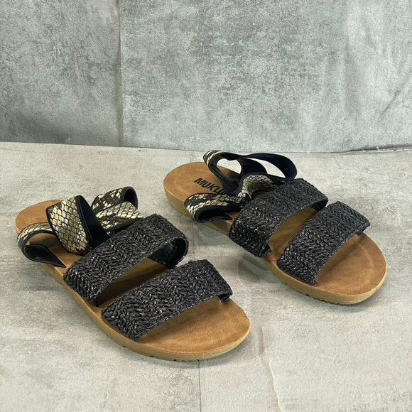 MUK LUKS Women's Black Snake Embossed About Me Ankle-Strap Slide Sandals SZ 7 - Picture 5 of 11